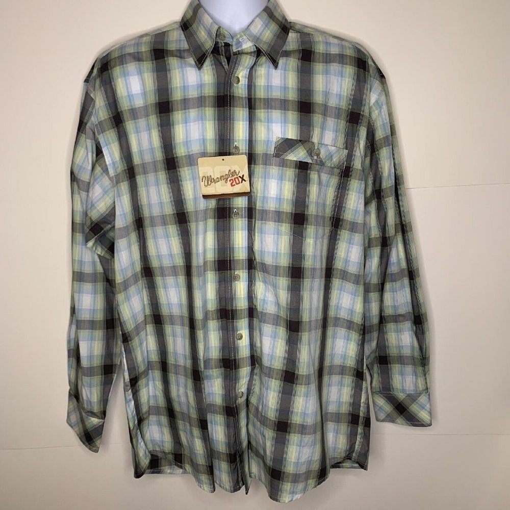 NWT Wrangler 20X Men's Western Long-Sleeve Premium Plaid Shirt- MEDIUM